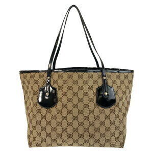 Gucci Leather Canvas Black Beige Bag Tan GG Shoulder Tote